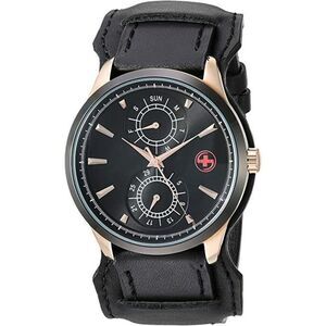 Swisstek SKRD1803Bk Rt Men's Black Leather Analog Dial Quartz Dress Watch JAA48